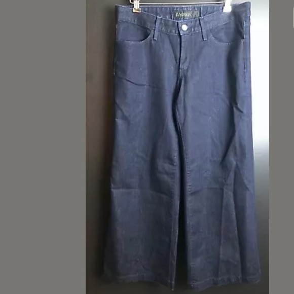 GOLDSIGN Short Orchid Denim Jeans Flare Wide Leg Dark Wash Mid Rise Bell Bottoms - Picture 2 of 9